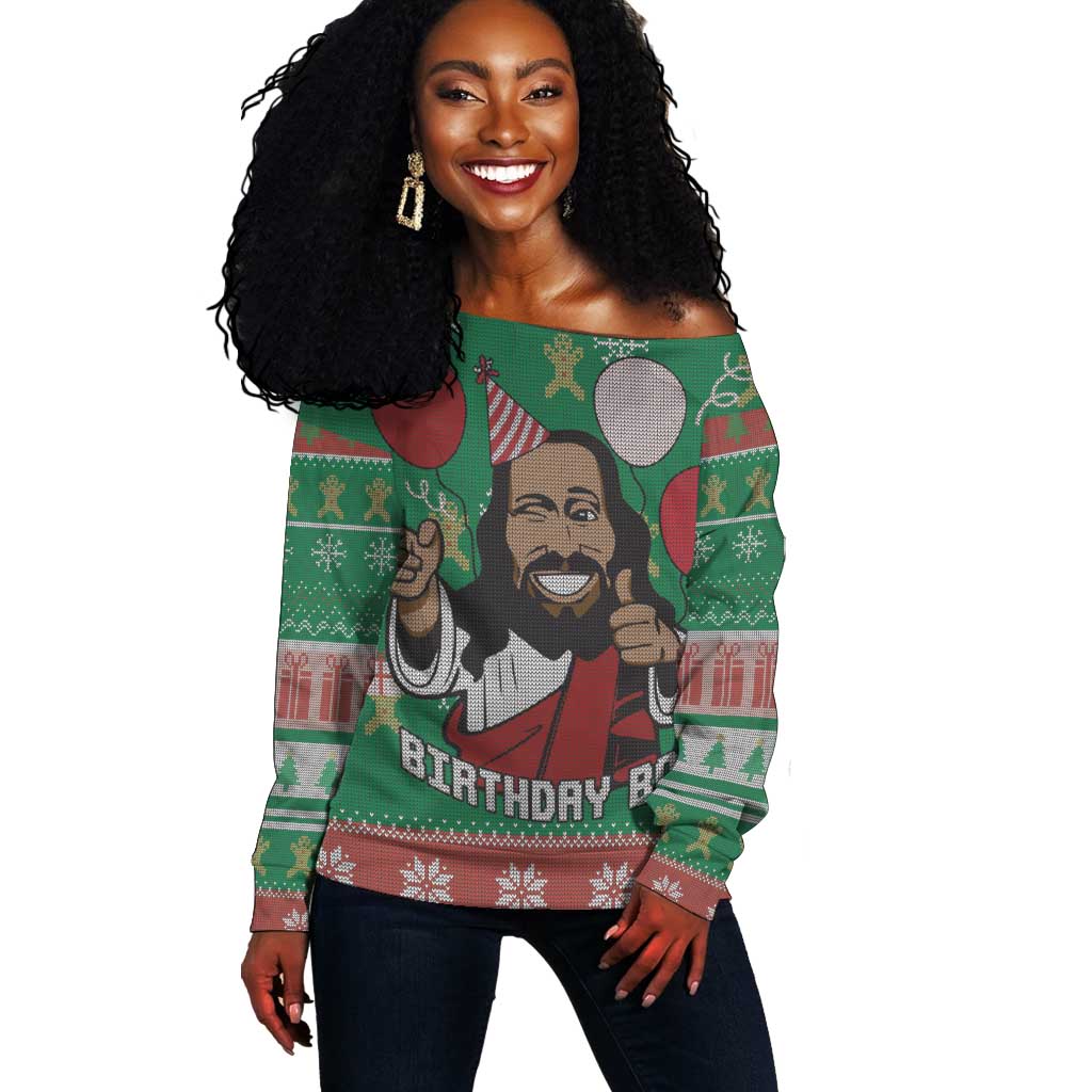 African Birthday Boy Jesus Off Shoulder Sweater Afro Christmas DT03