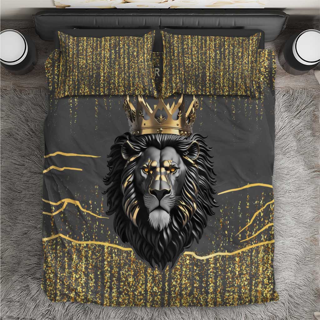 Personalized Black and Gold Lion Africa Bedding Set DT03