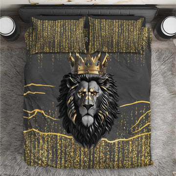 Personalized Black and Gold Lion Africa Bedding Set DT03
