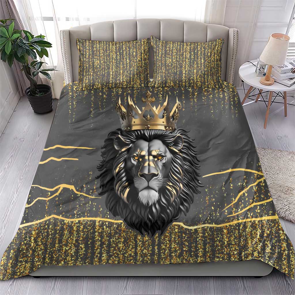 Personalized Black and Gold Lion Africa Bedding Set DT03