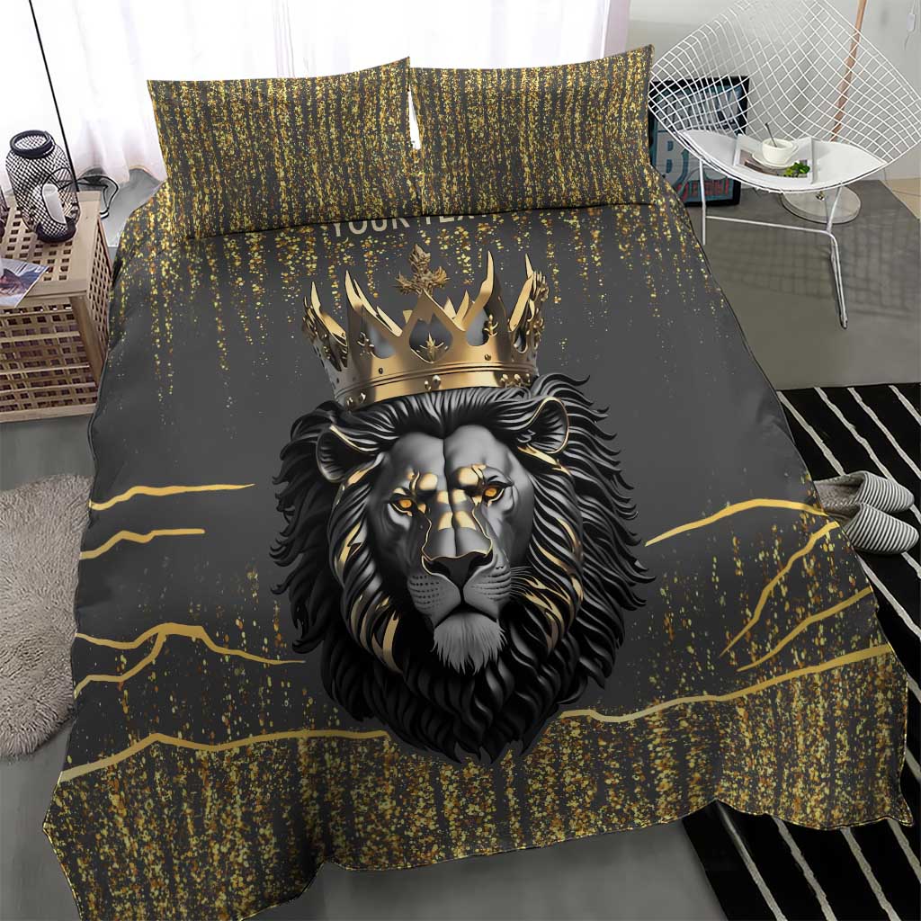 Personalized Black and Gold Lion Africa Bedding Set DT03