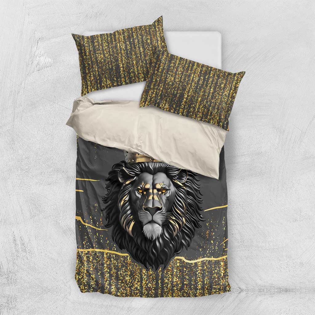 Personalized Black and Gold Lion Africa Bedding Set DT03