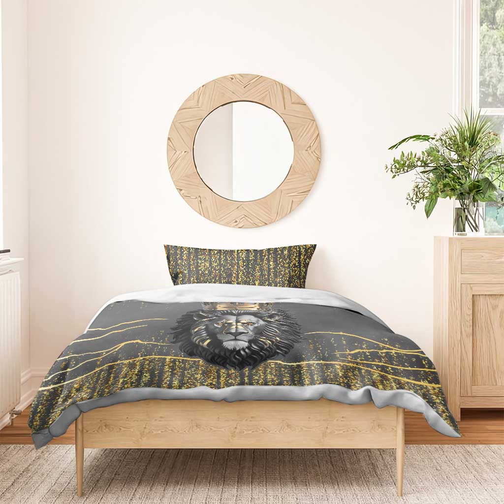 Personalized Black and Gold Lion Africa Bedding Set DT03