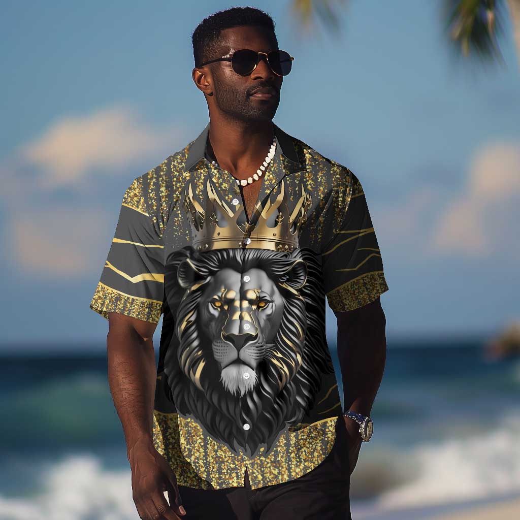 Personalized Black and Gold Lion Africa Hawaiian Shirt DT03