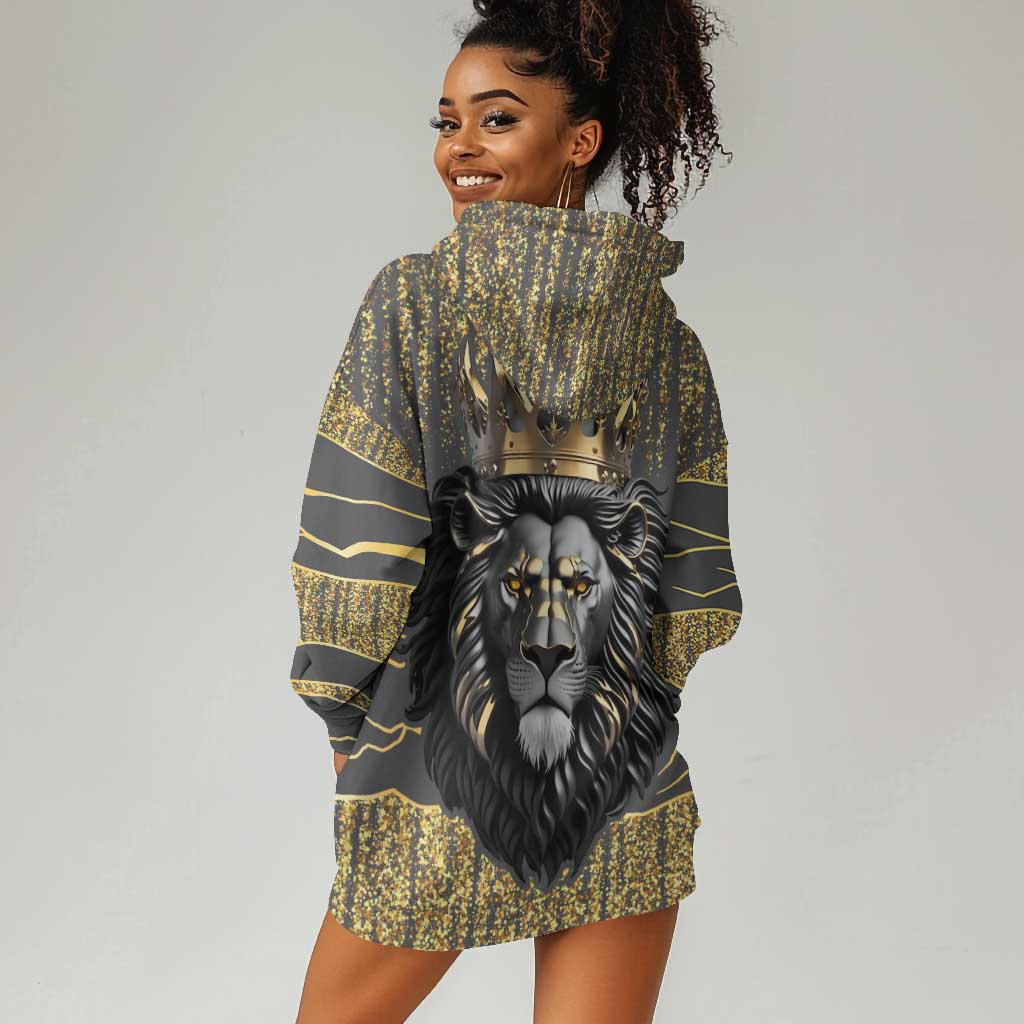 Personalized Black and Gold Lion Africa Hoodie Dress DT03