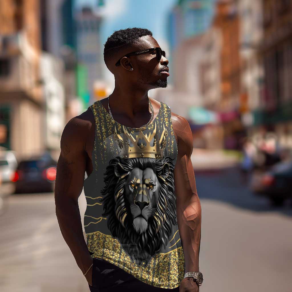 Personalized Black and Gold Lion Africa Men Tank Top DT03
