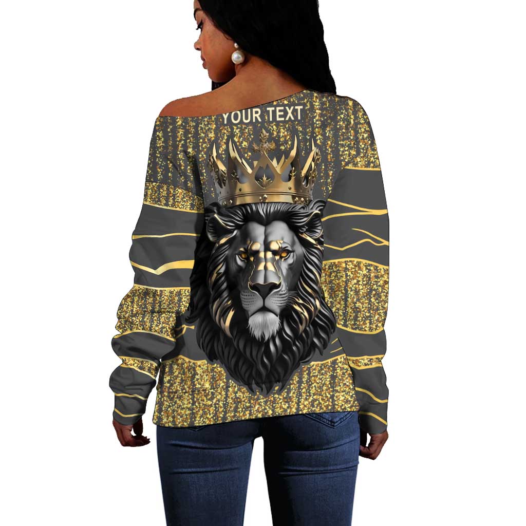 Personalized Black and Gold Lion Africa Off Shoulder Sweater DT03