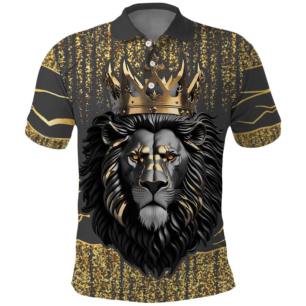 Personalized Black and Gold Lion Polo Shirt King Africa DT03
