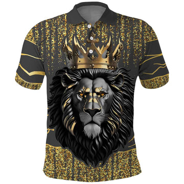 Personalized Black and Gold Lion Polo Shirt King Africa DT03