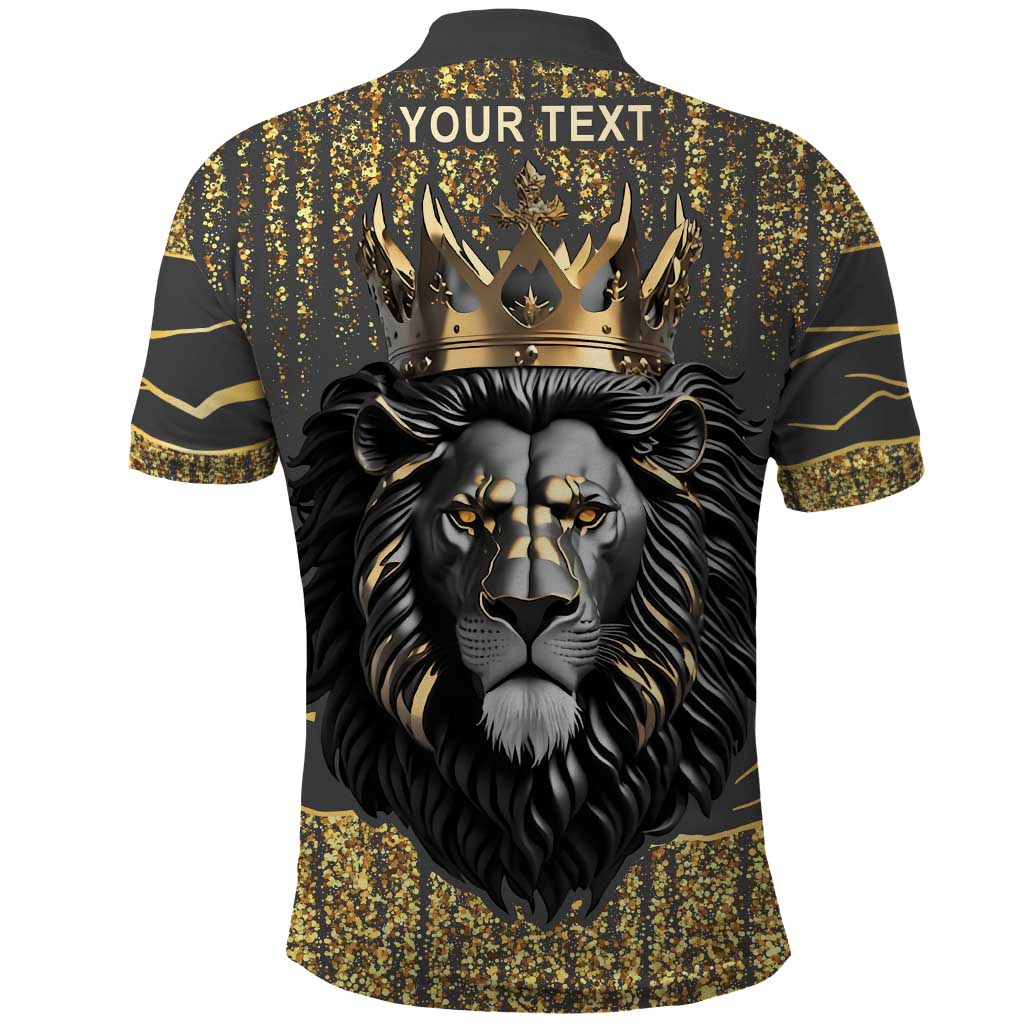 Personalized Black and Gold Lion Polo Shirt King Africa DT03