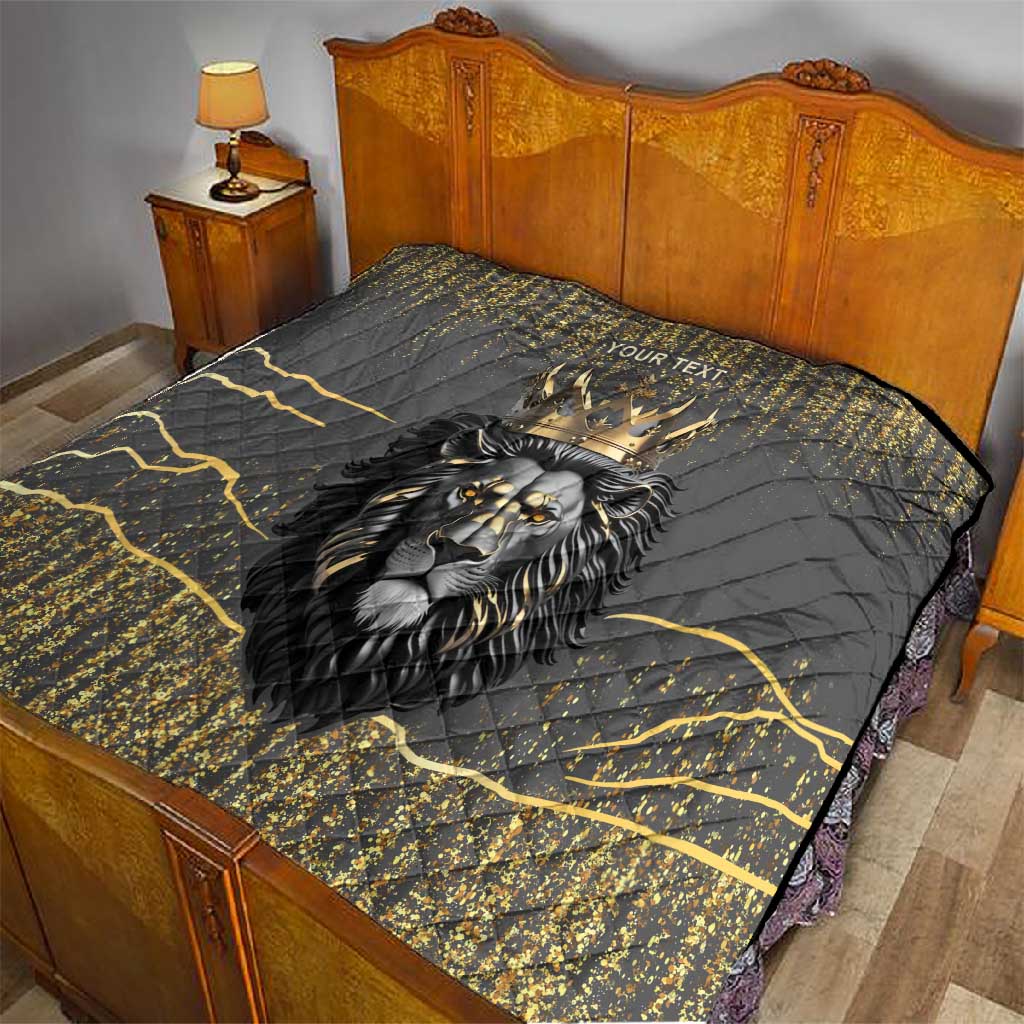 Personalized Black and Gold Lion Africa Quilt DT03