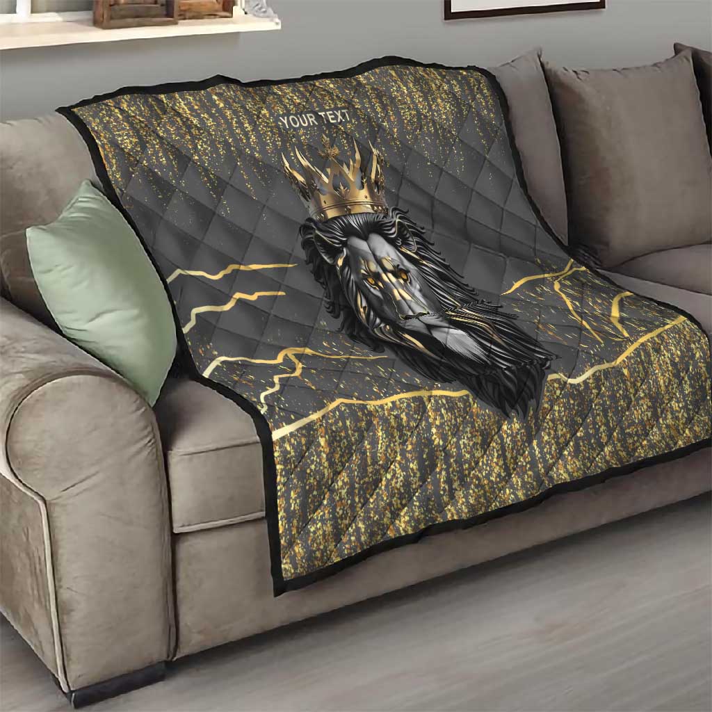 Personalized Black and Gold Lion Africa Quilt DT03