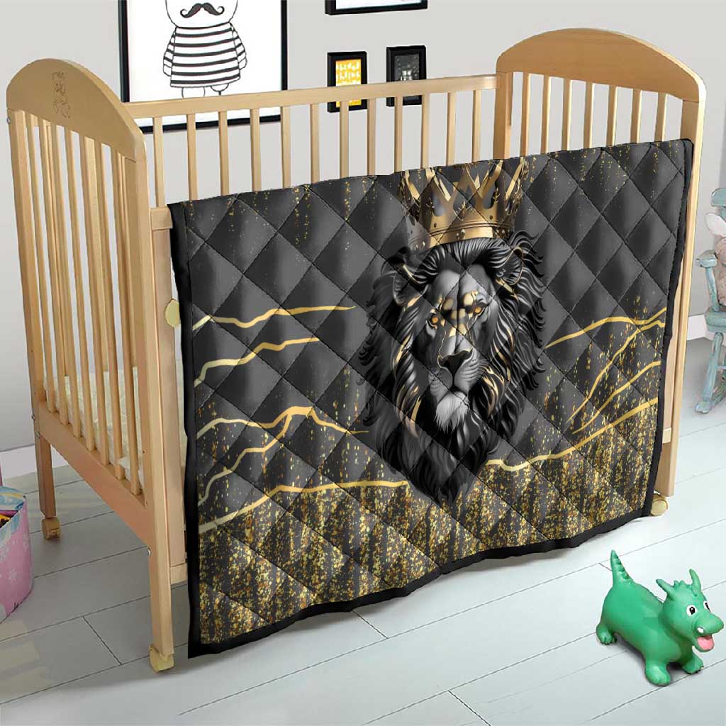 Personalized Black and Gold Lion Africa Quilt DT03