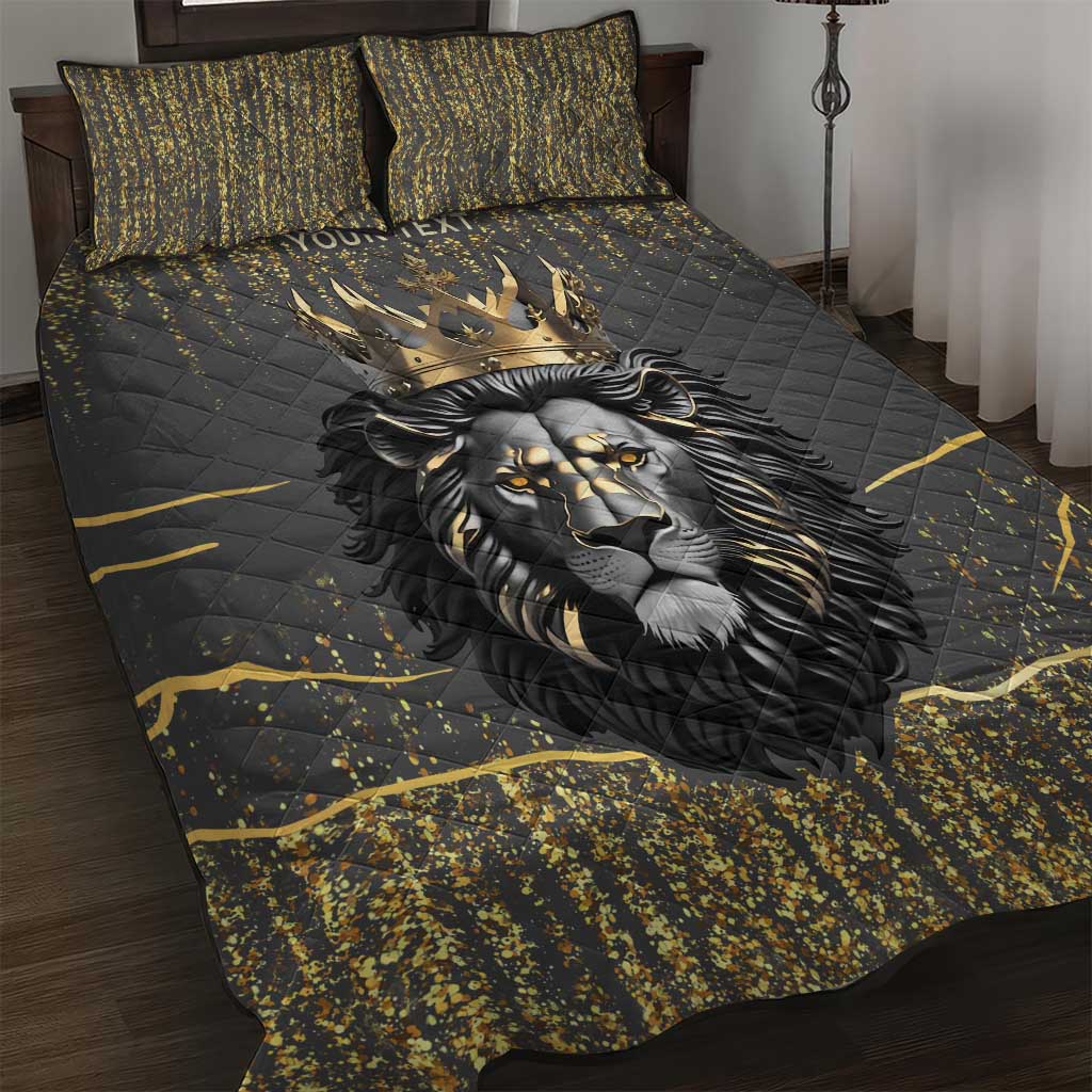 Personalized Black and Gold Lion Africa Quilt Bed Set DT03