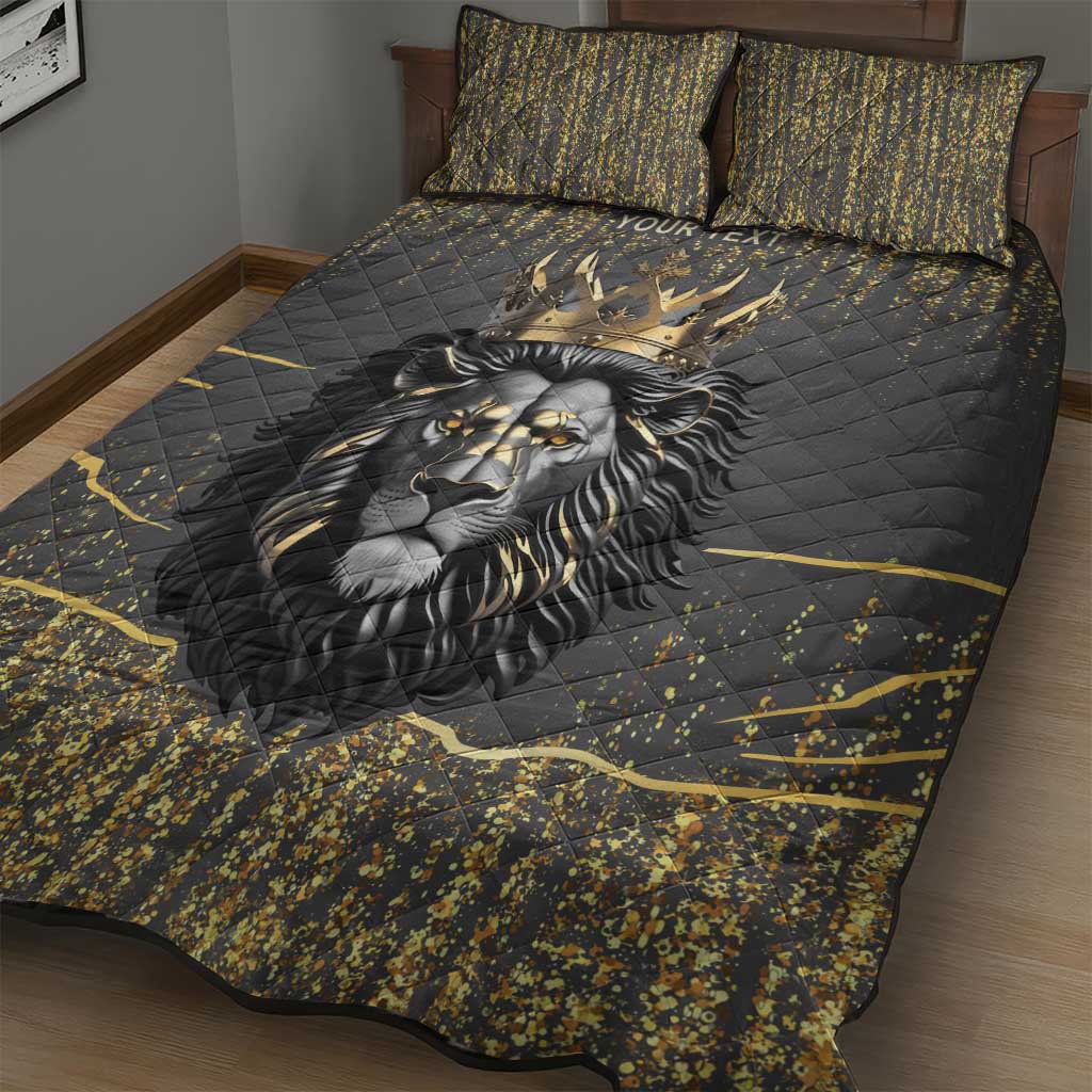 Personalized Black and Gold Lion Africa Quilt Bed Set DT03