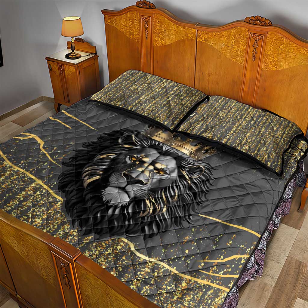 Personalized Black and Gold Lion Africa Quilt Bed Set DT03