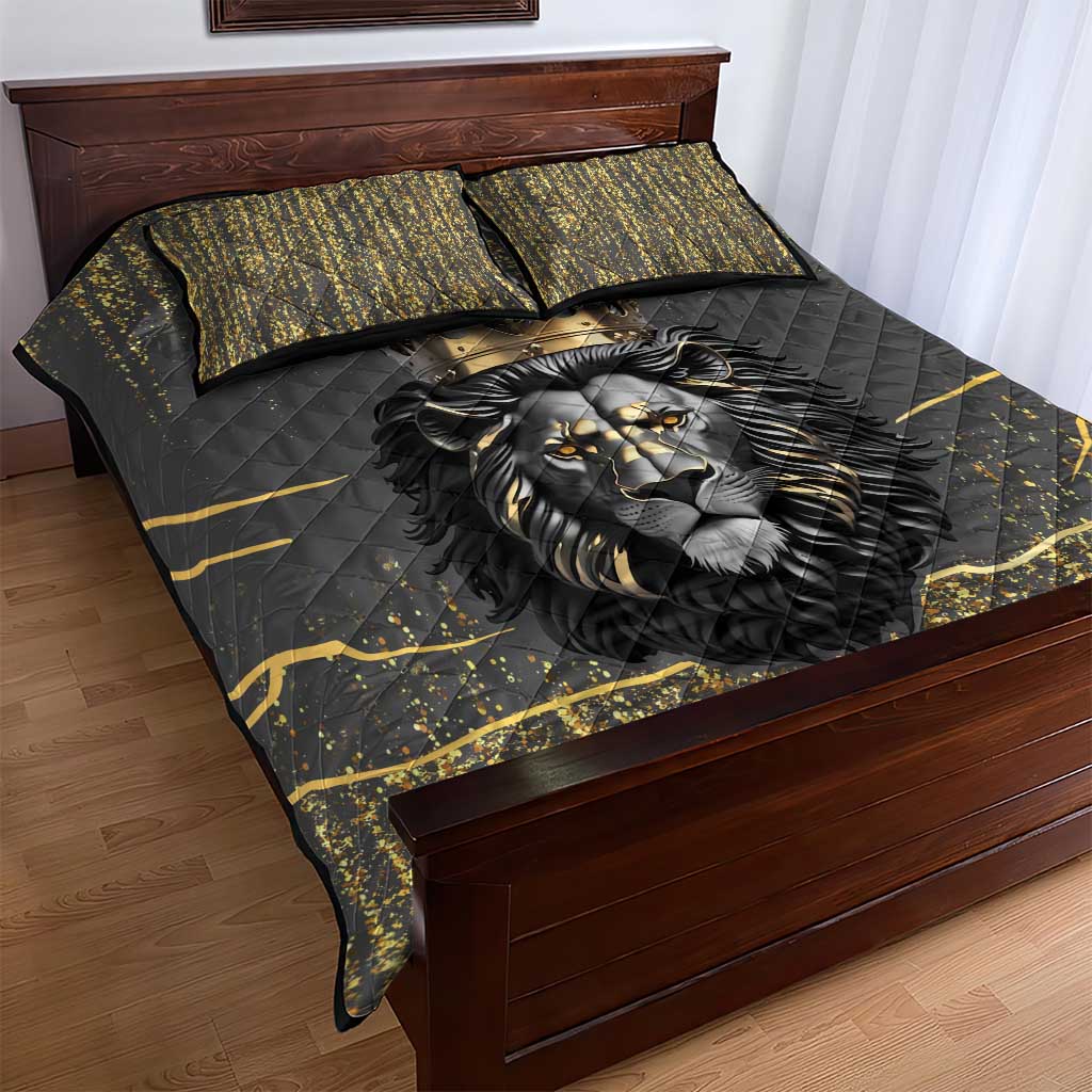 Personalized Black and Gold Lion Africa Quilt Bed Set DT03
