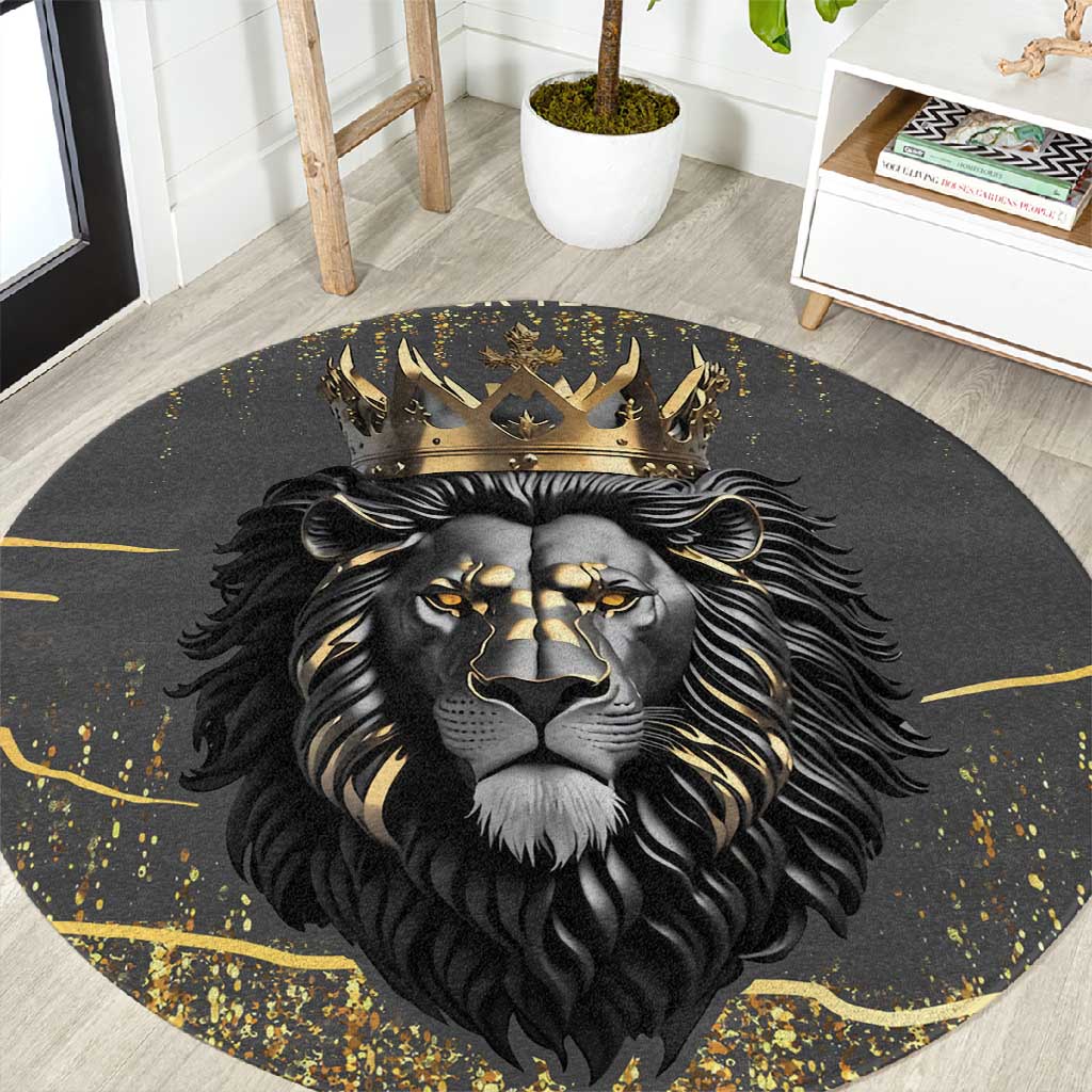 Personalized Black and Gold Lion Africa Round Carpet DT03