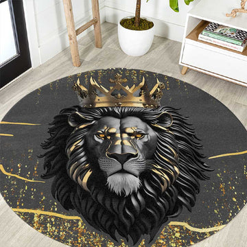 Personalized Black and Gold Lion Africa Round Carpet DT03