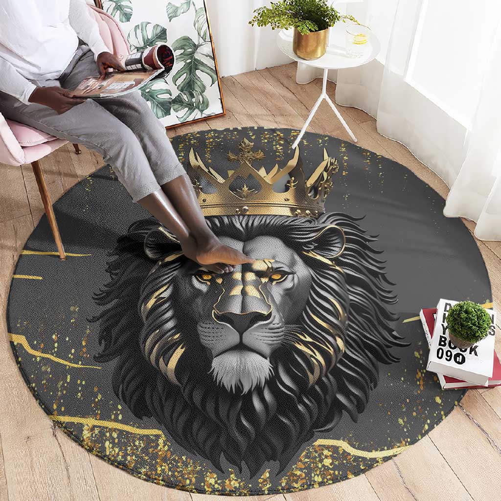 Personalized Black and Gold Lion Africa Round Carpet DT03