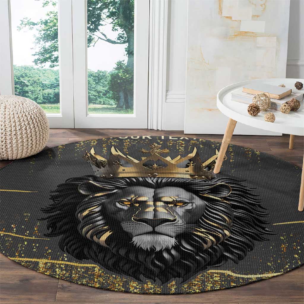 Personalized Black and Gold Lion Africa Round Carpet DT03