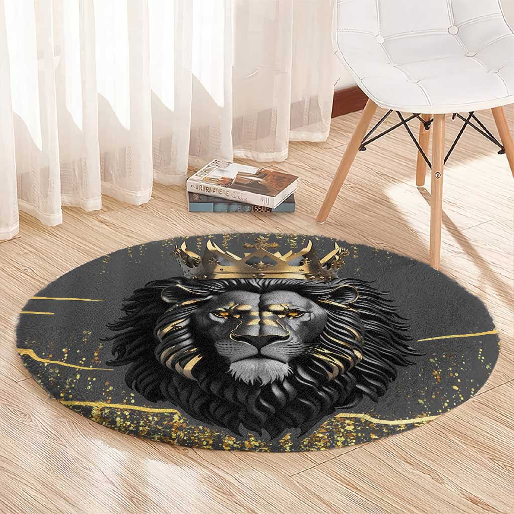 Personalized Black and Gold Lion Africa Round Carpet DT03