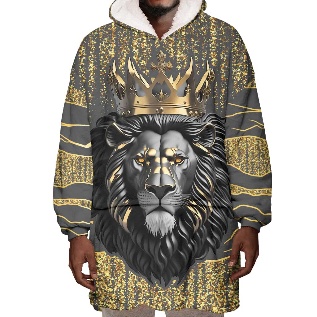 Personalized Black and Gold Lion Africa Wearable Blanket Hoodie DT03