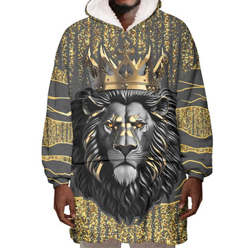 Personalized Black and Gold Lion Africa Wearable Blanket Hoodie DT03