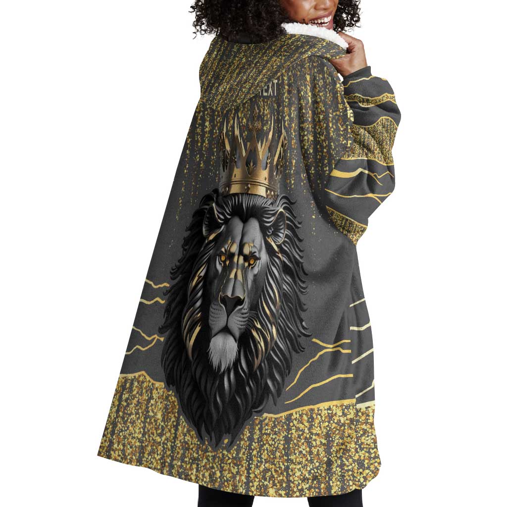 Personalized Black and Gold Lion Africa Wearable Blanket Hoodie DT03