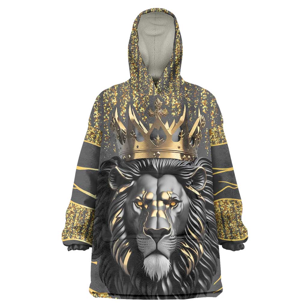 Personalized Black and Gold Lion Africa Wearable Blanket Hoodie DT03