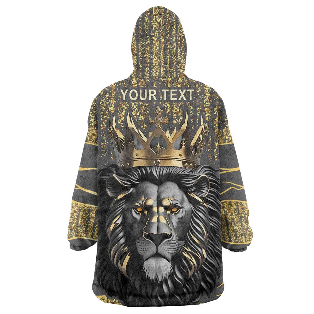 Personalized Black and Gold Lion Africa Wearable Blanket Hoodie DT03