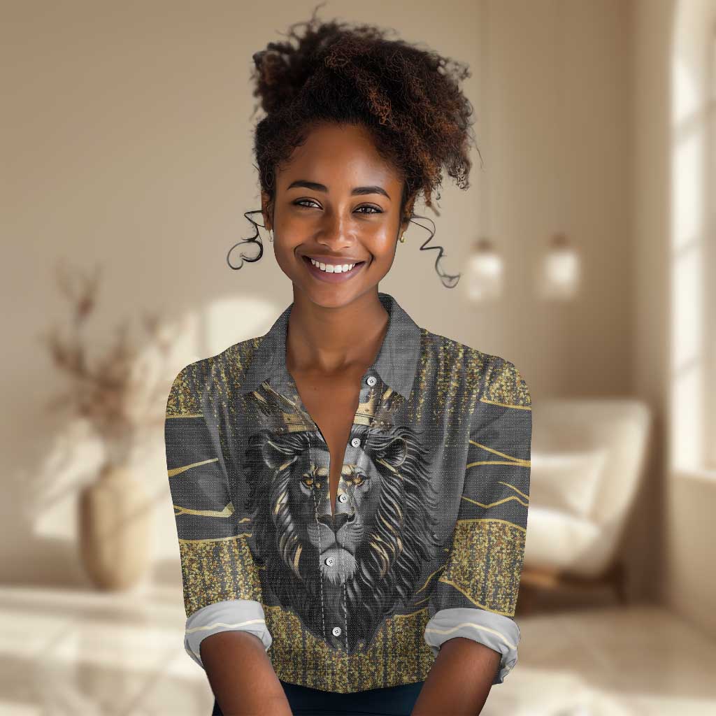 Personalized Black and Gold Lion Africa Women Casual Shirt DT03