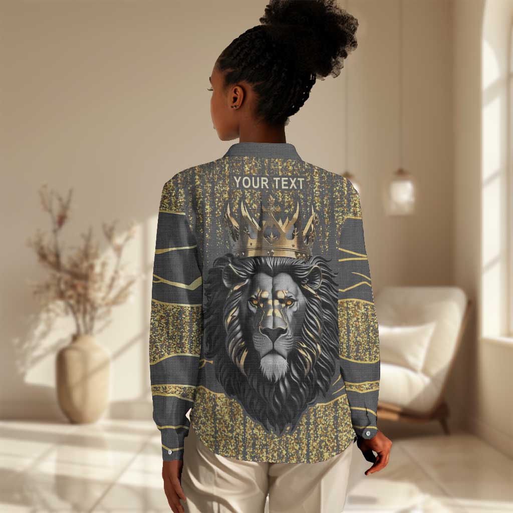 Personalized Black and Gold Lion Africa Women Casual Shirt DT03