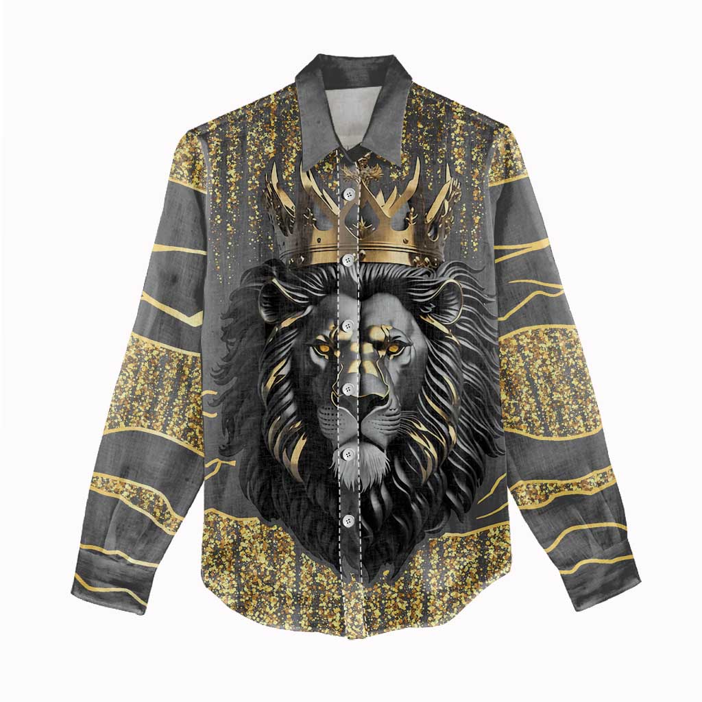 Personalized Black and Gold Lion Africa Women Casual Shirt DT03