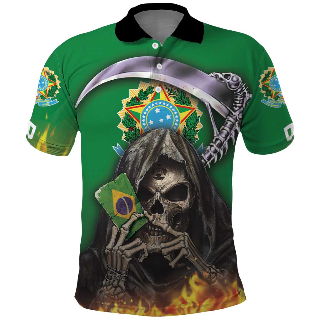 Brazil Hoodie Polo Shirt Brazil Reaper Skull Fire DT03