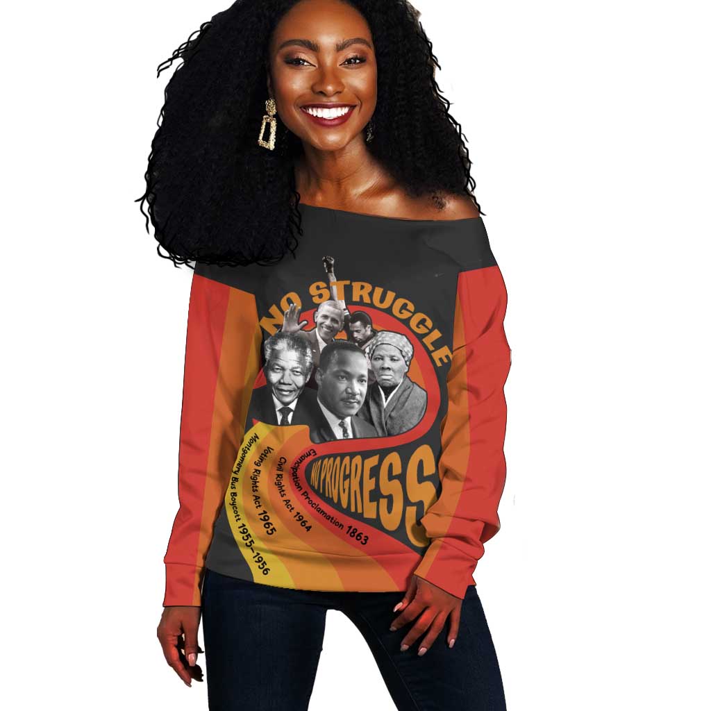 Civil Rights Leaders African American Off Shoulder Sweater No Struggle No Progress DT03