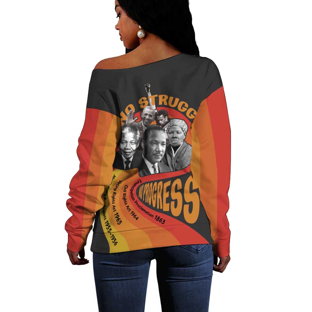 Civil Rights Leaders African American Off Shoulder Sweater No Struggle No Progress DT03