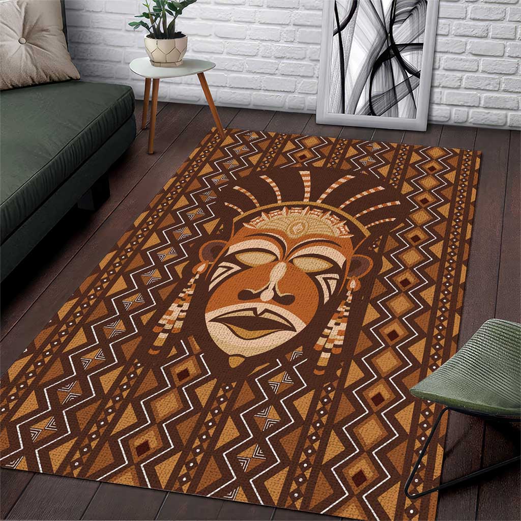 African Mask Printed Mudcloth Area Rug Afro Bogolan DT03
