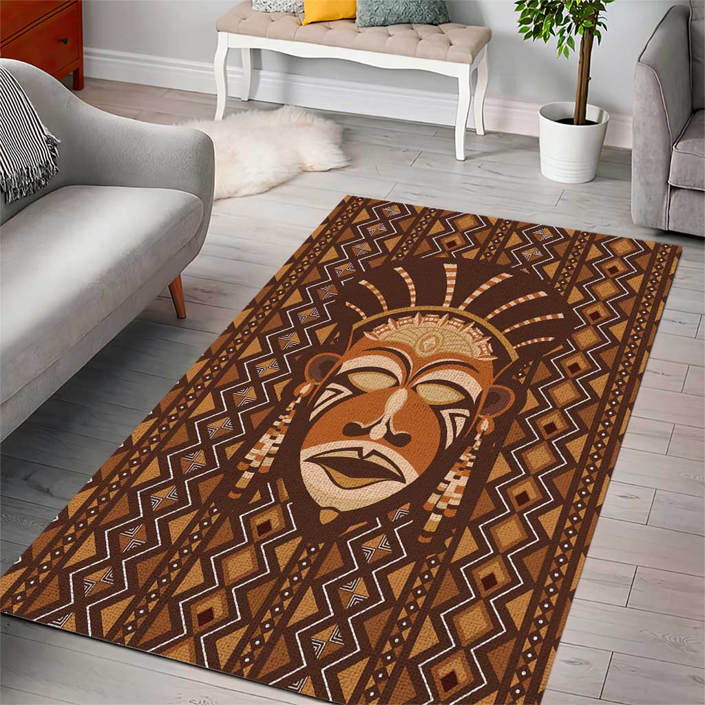 African Mask Printed Mudcloth Area Rug Afro Bogolan DT03