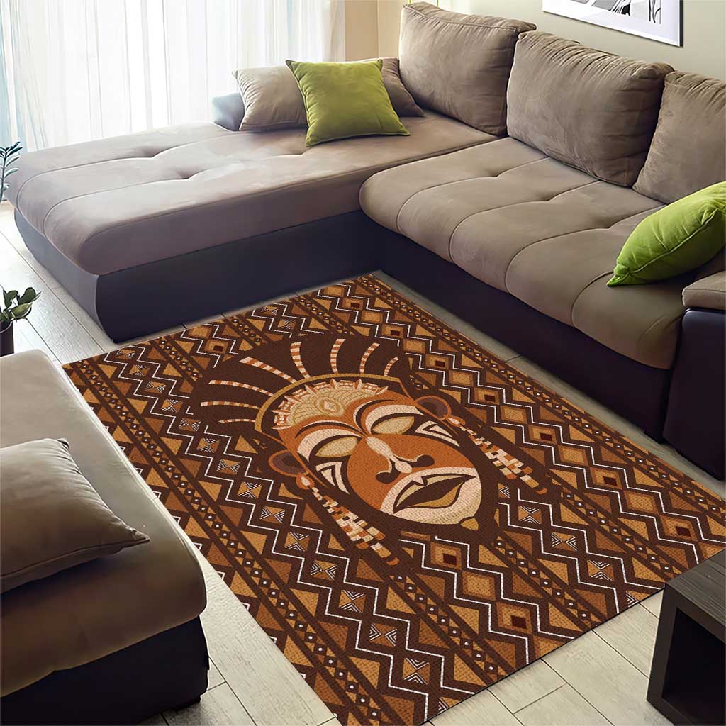 African Mask Printed Mudcloth Area Rug Afro Bogolan DT03