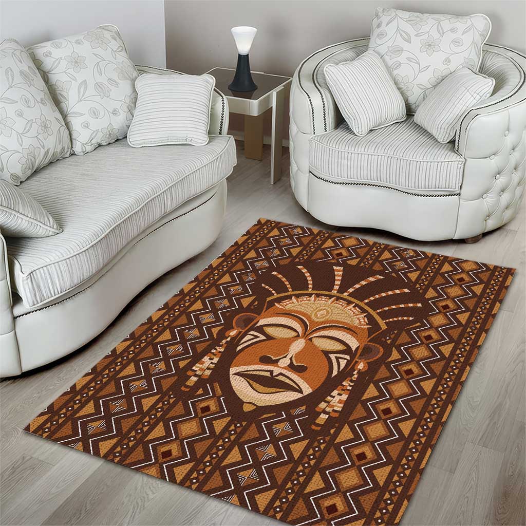 African Mask Printed Mudcloth Area Rug Afro Bogolan DT03
