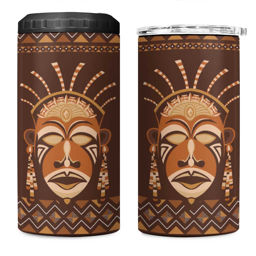 African Mask Printed Mudcloth 4 in 1 Can Cooler Tumbler Afro Bogolan DT03