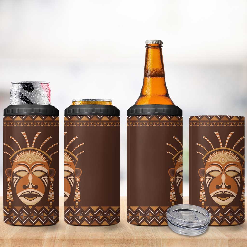 African Mask Printed Mudcloth 4 in 1 Can Cooler Tumbler Afro Bogolan DT03