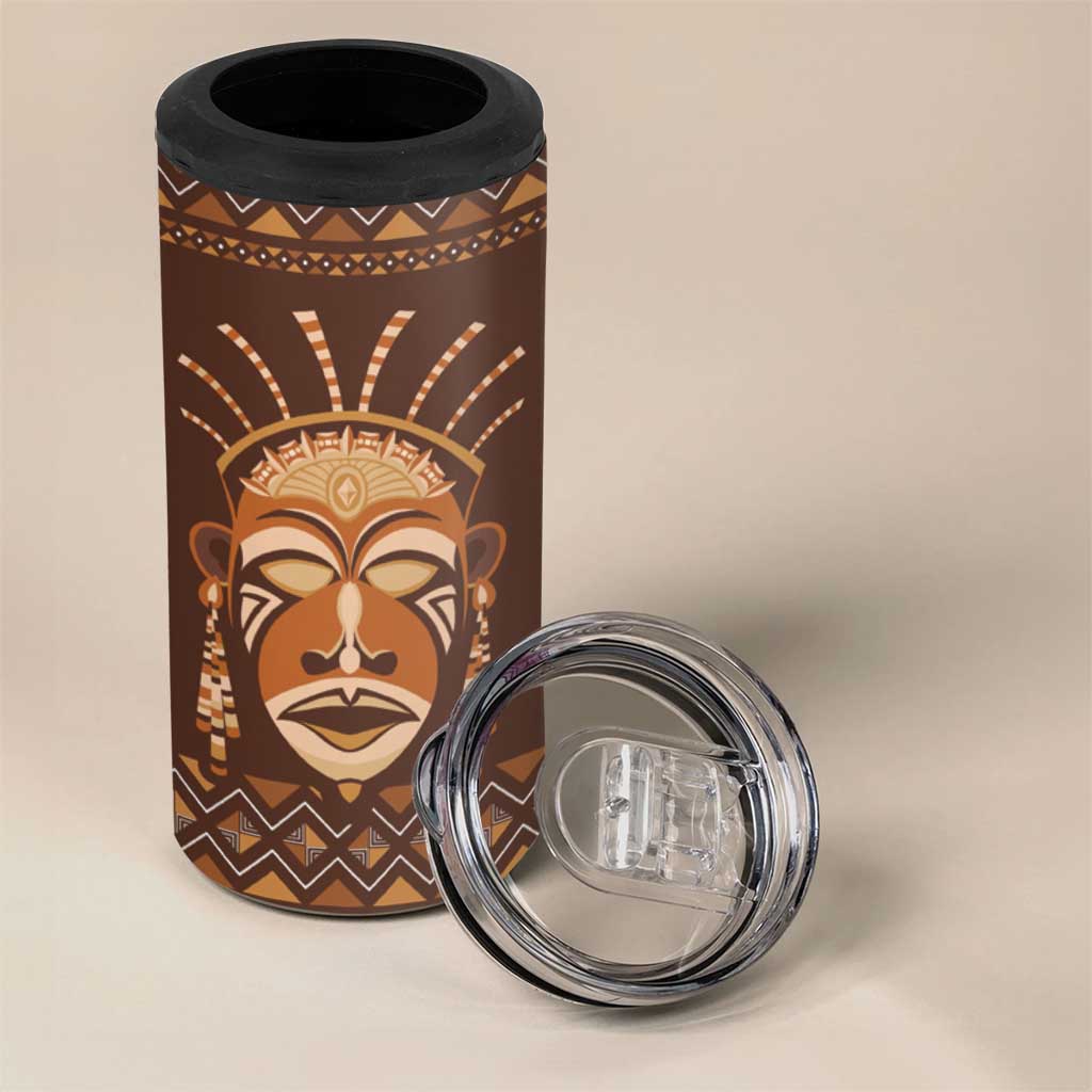 African Mask Printed Mudcloth 4 in 1 Can Cooler Tumbler Afro Bogolan DT03