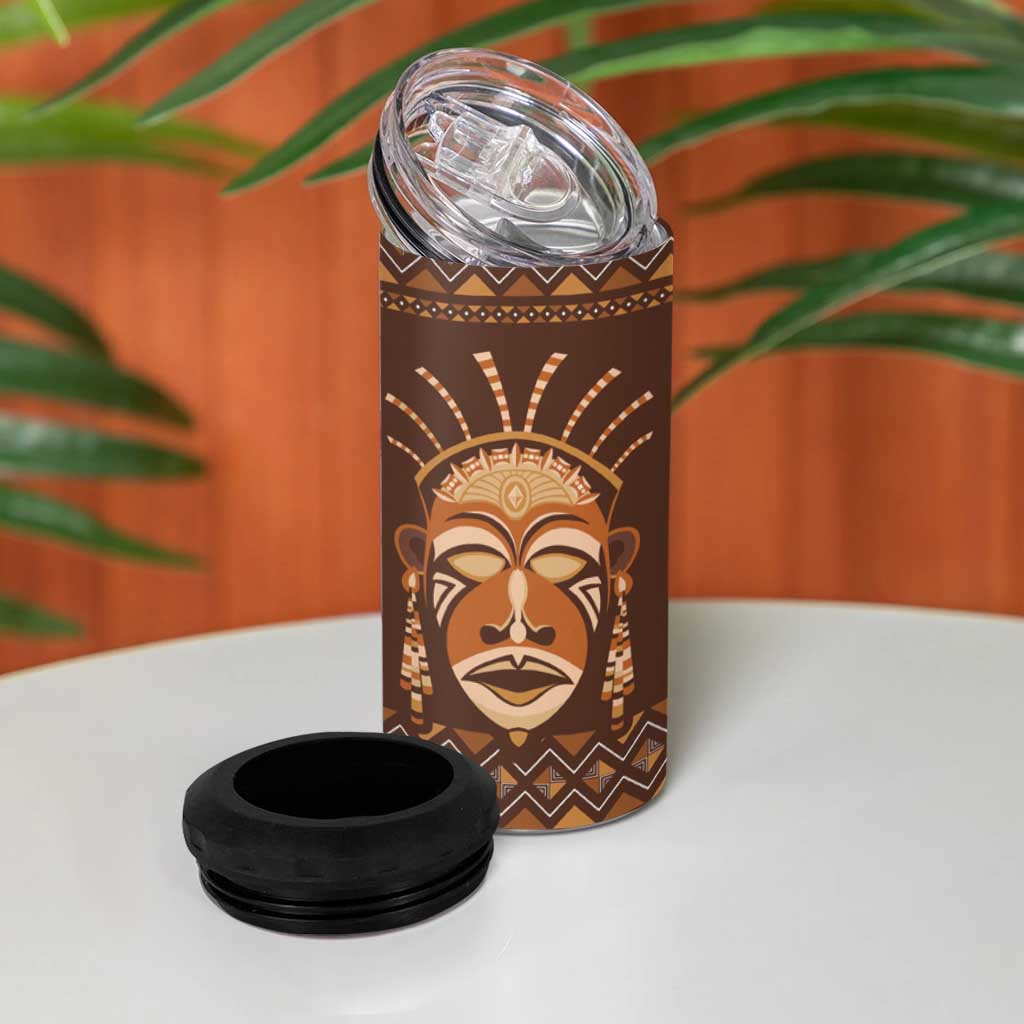 African Mask Printed Mudcloth 4 in 1 Can Cooler Tumbler Afro Bogolan DT03