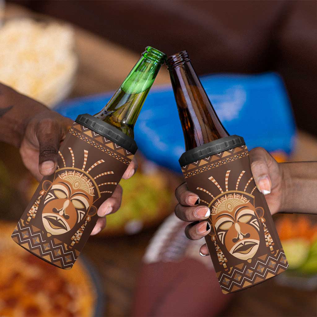 African Mask Printed Mudcloth 4 in 1 Can Cooler Tumbler Afro Bogolan DT03