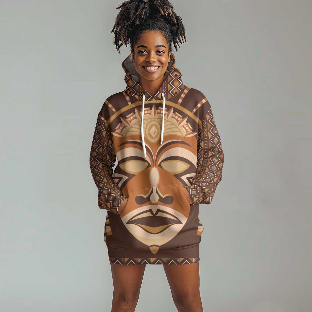 African Mask Printed Mudcloth Hoodie Dress Afro Bogolan DT03