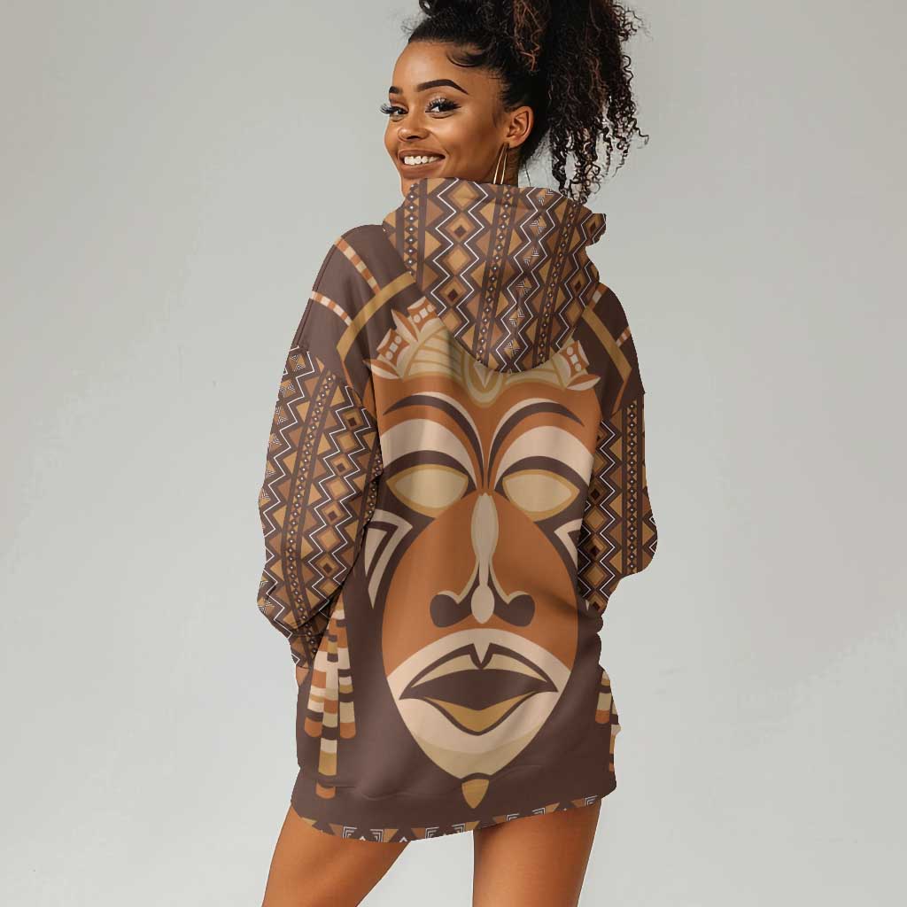African Mask Printed Mudcloth Hoodie Dress Afro Bogolan DT03