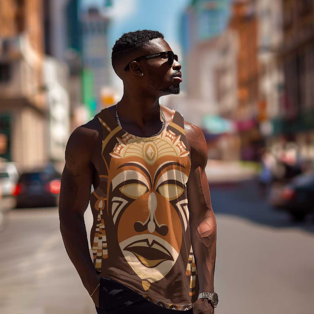 African Mask Printed Mudcloth Men Tank Top Afro Bogolan DT03