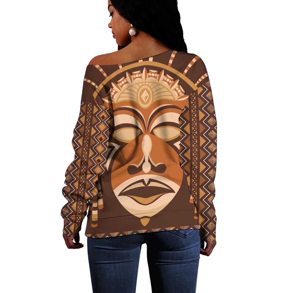 African Mask Printed Mudcloth Off Shoulder Sweater Afro Bogolan DT03